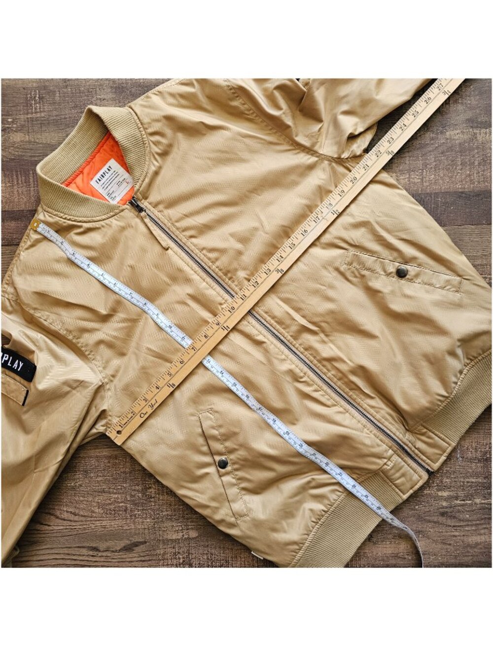 Fairplay "All Is Fair" Braeden Lightweight Bomber Jacket, L, Beige & Orange